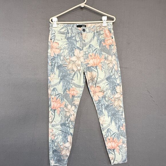 Kut from the Kloth High Rise Donna Ankle Skinny Jeans Rose Sage Floral Sz 10 - Picture 1 of 12